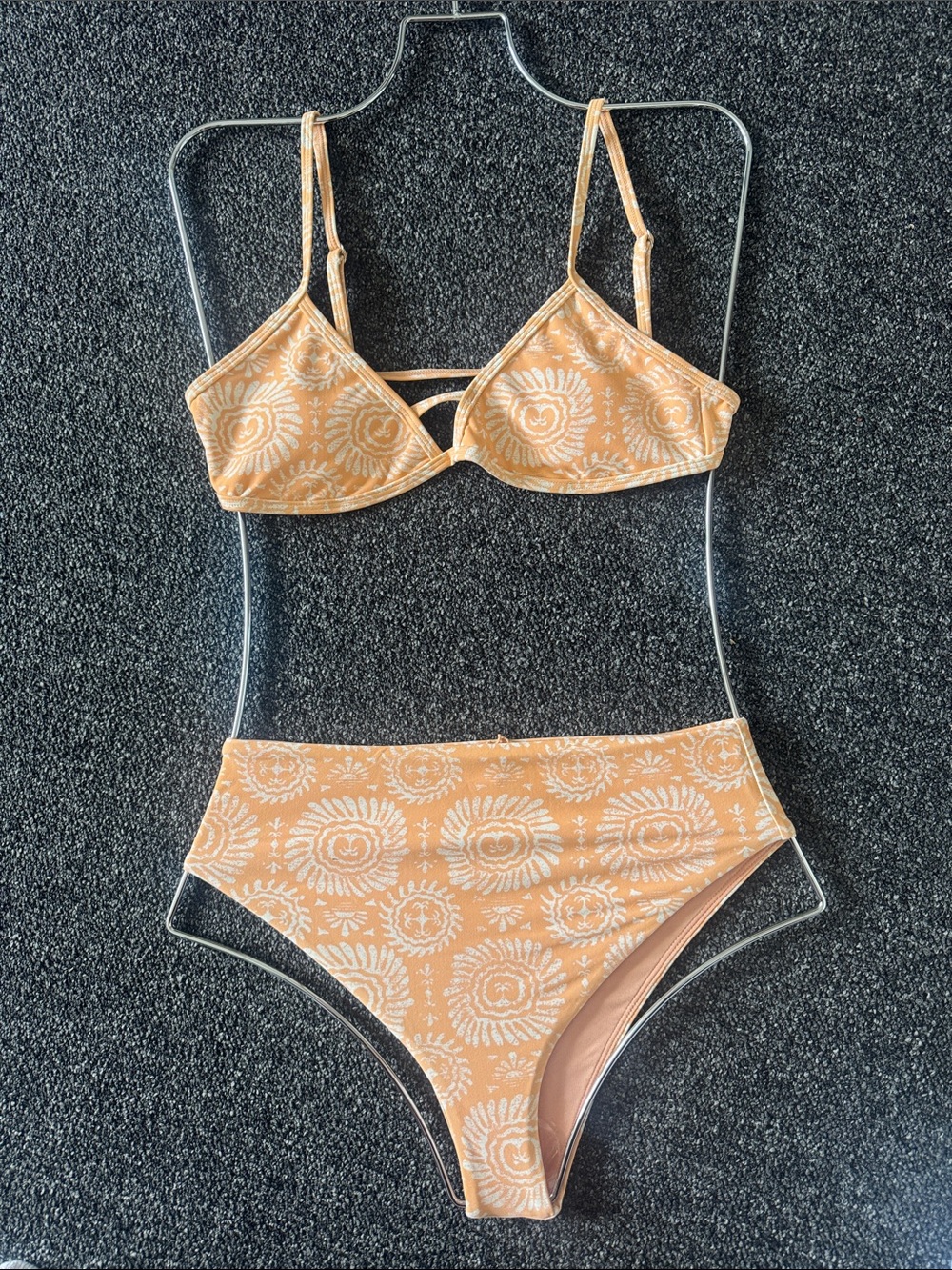 High-Waist Bikini Set in Peach Floral - Women Swim Bikinis